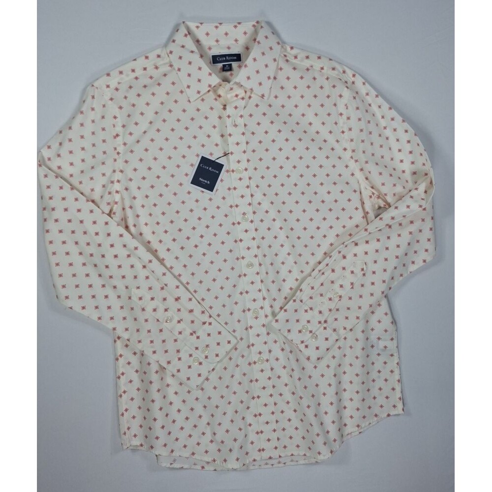 Club Room Men's Medium Winter Ivory Buttondown Long Sleeve Stretch